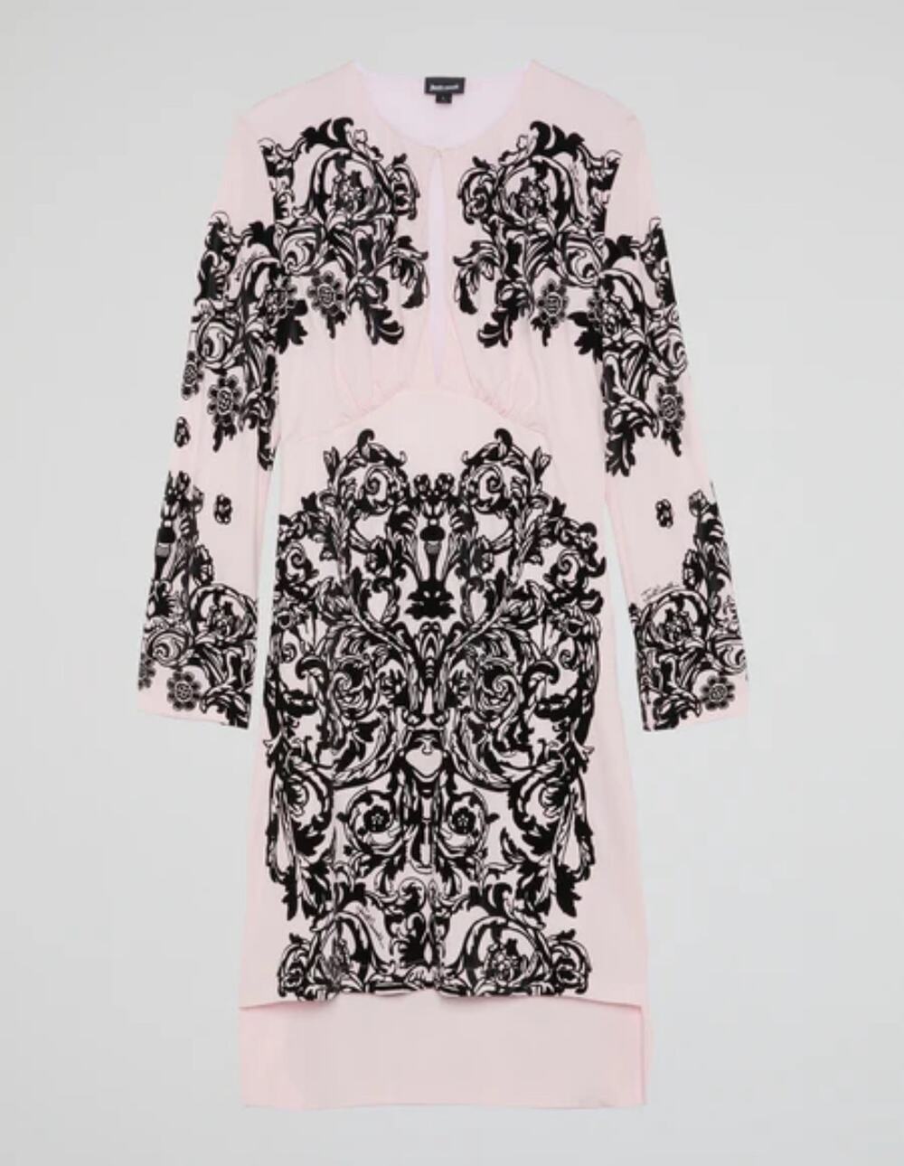 Just Cavalli Blush Pink Black Velvet Baroque Scroll Design Bodycon Keyhole Dress